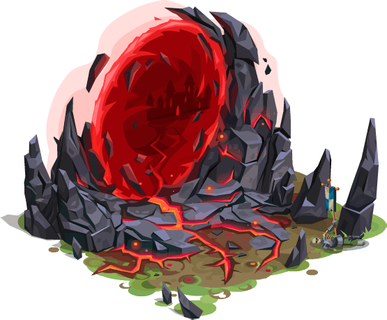 Ohnivá trhlina na mapě, ze které povstává boss eventu Rift Raid